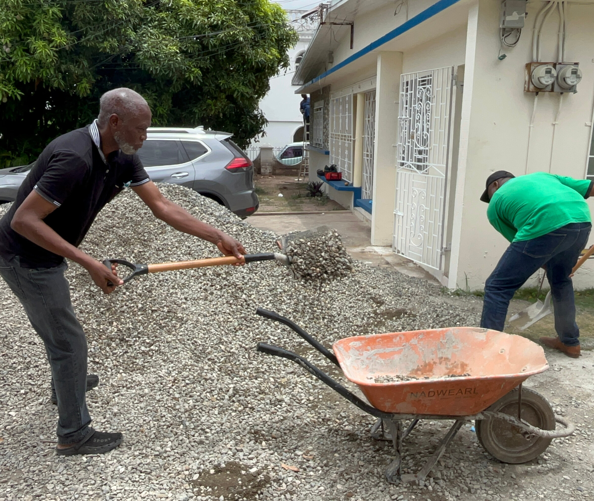 Children playing on bounce-about